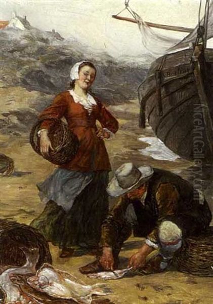 Fischverkaufer Am Strand Oil Painting by Heinrich Breling