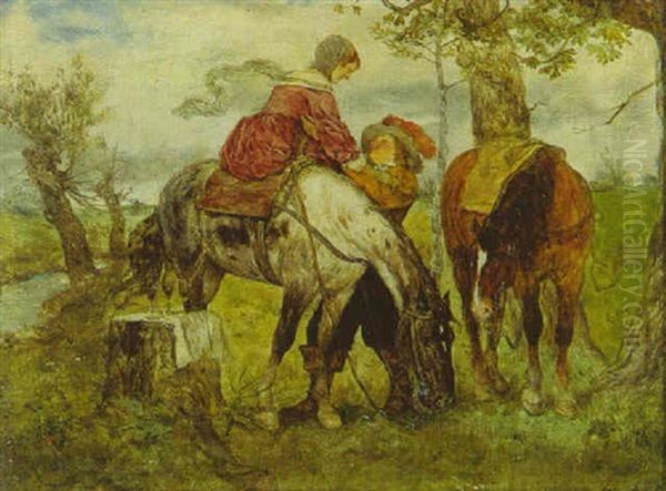 Stelldichein Am Bachufer Oil Painting by Heinrich Breling