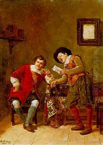 Reading The Letter Oil Painting by Heinrich Breling