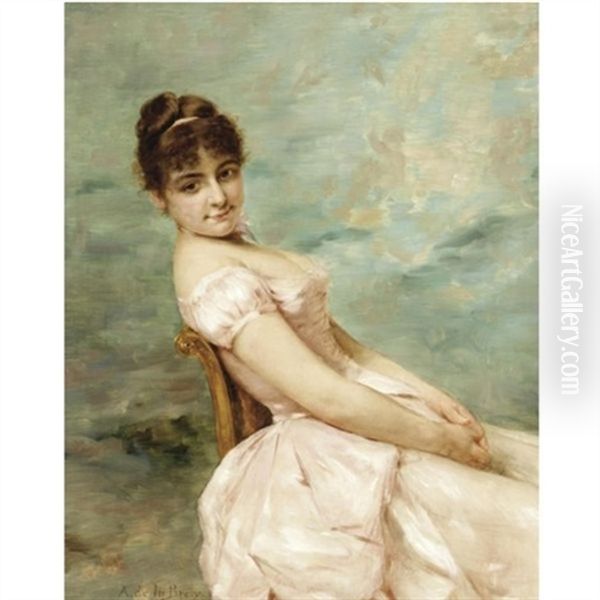 The Pink Dress Oil Painting by Auguste de la Brely