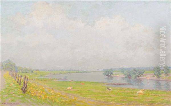 Ijssel Landscape Oil Painting by Co (Jacobus Ahazuerus) Breman