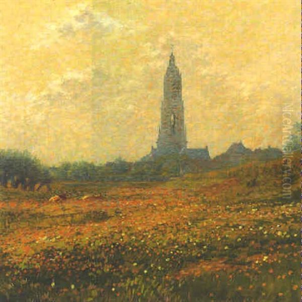 Namiddagzon - Gezicht Op Rhenen Oil Painting by Co (Jacobus Ahazuerus) Breman