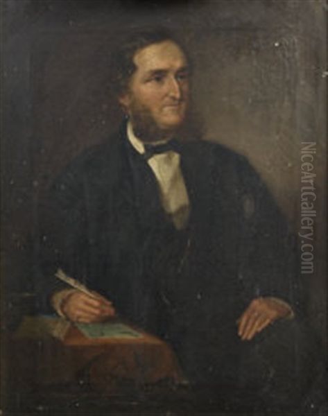 Portrait Of A Man In A Black Coat Writing A Letter Oil Painting by James Butler Brenan