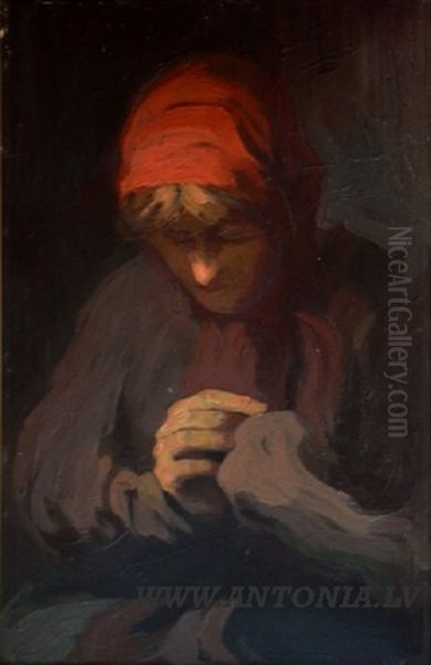 Mender Oil Painting by Eduard Brencen