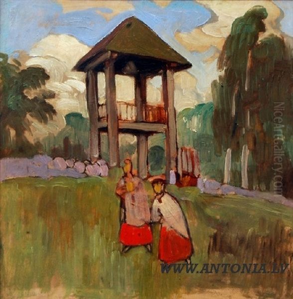 Old Latvian Women Oil Painting by Eduard Brencen