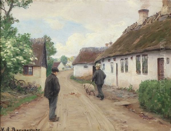 Village Scene With A Farmer And His Pig Oil Painting by Hans Andersen Brendekilde