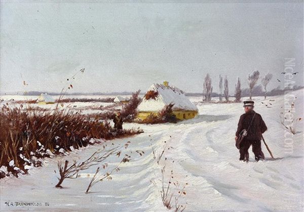 Postbud I Sneen (mailman In The Snow), 1886 Oil Painting by Hans Andersen Brendekilde