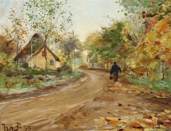 A Man Walking Along A Country Road Oil Painting by Hans Andersen Brendekilde