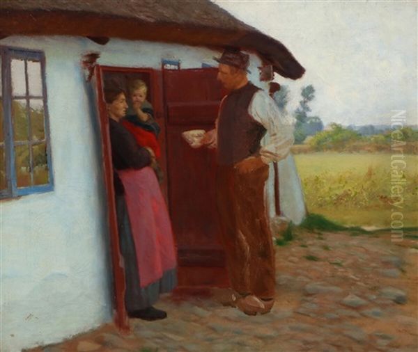 A Visit From The Neighbour Oil Painting by Hans Andersen Brendekilde