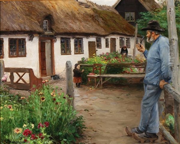 A Pipe Smoking Man In The Fishing Village Appenaes, Denmark Oil Painting by Hans Andersen Brendekilde