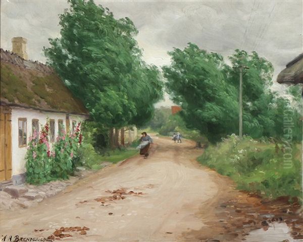 Windy Day Near A Village Road Oil Painting by Hans Andersen Brendekilde