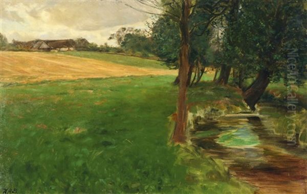 Scenery With A Creek At Pedersminde, Raagelund Oil Painting by Hans Andersen Brendekilde