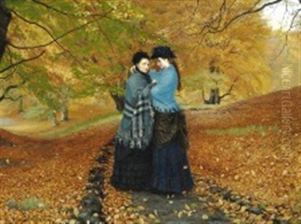 Autumn Day With Mother And Daughter Oil Painting by Hans Andersen Brendekilde