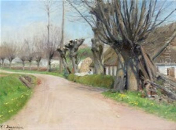 Spring Day In The Village Oil Painting by Hans Andersen Brendekilde