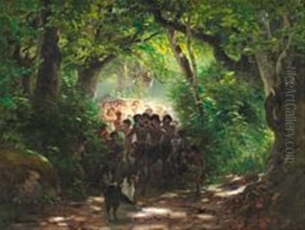 Elves Playing And Dancing In The Woods Oil Painting by Hans Andersen Brendekilde