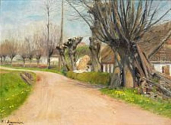 Spring Day In The Village Oil Painting by Hans Andersen Brendekilde