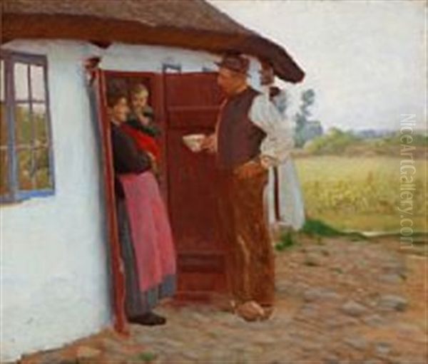 A Visit From The Neighbour Oil Painting by Hans Andersen Brendekilde