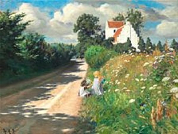 Summer Day At Braendekilde Church Oil Painting by Hans Andersen Brendekilde