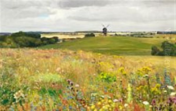 Summer Landscape Near Naestved With A View Of Ronnebaekholm's Mill Oil Painting by Hans Andersen Brendekilde