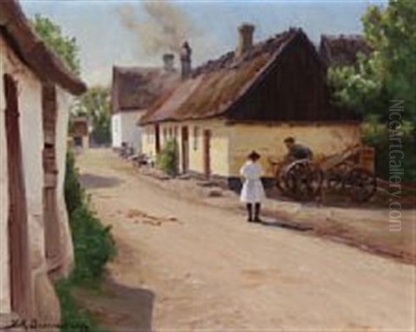 Summer Day In A Danish Village Oil Painting by Hans Andersen Brendekilde