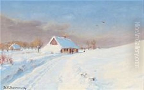 Vinter Landscape From Naestved, Denmark Oil Painting by Hans Andersen Brendekilde