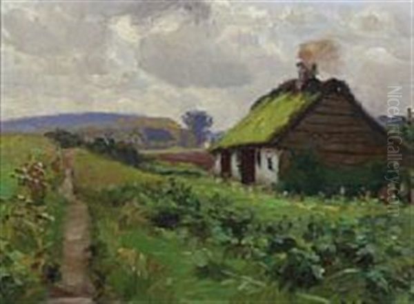 View From A House In The Countryside Oil Painting by Hans Andersen Brendekilde