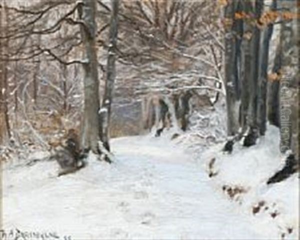 Footsteps In The Snow Oil Painting by Hans Andersen Brendekilde