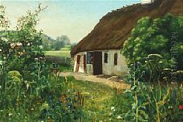 Farm Exterior, A Summer Day Oil Painting by Hans Andersen Brendekilde