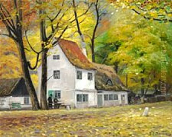 An Autumn Day With Two Painters Outside Peter Liep's House In Dyrehaven by Hans Andersen Brendekilde