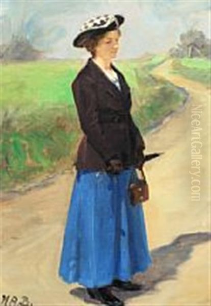 A Spring Day With A Woman On A Gravel Road Oil Painting by Hans Andersen Brendekilde