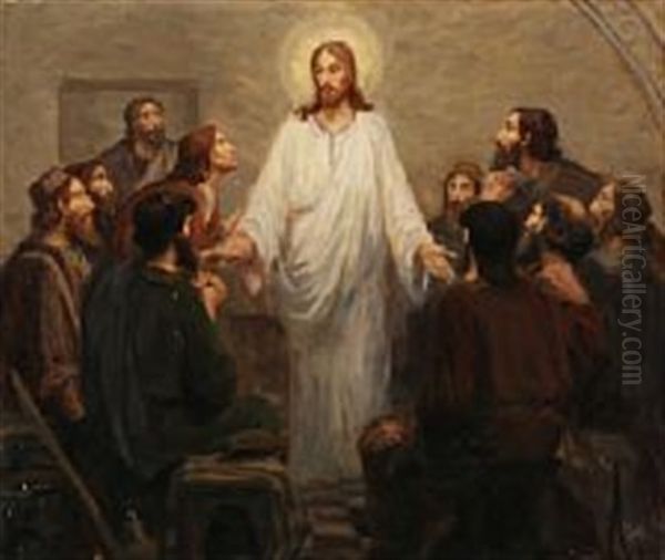 Christ Appearing To The Apostles Oil Painting by Hans Andersen Brendekilde