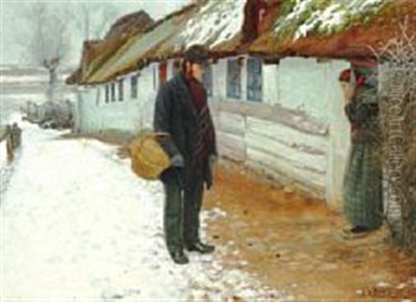 Outside A Farmhouse Oil Painting by Hans Andersen Brendekilde