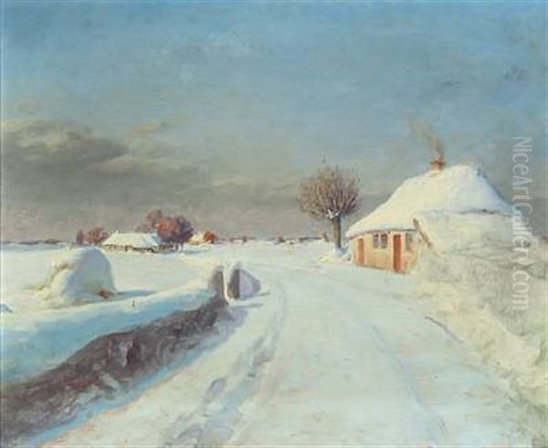 Scenery At A Smaller House On A Clear Winter Day Oil Painting by Hans Andersen Brendekilde