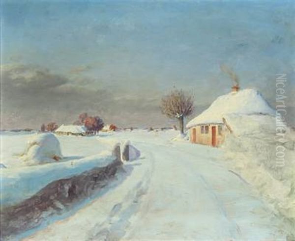 Scenery At A Small House On A Clear Winter Day Oil Painting by Hans Andersen Brendekilde