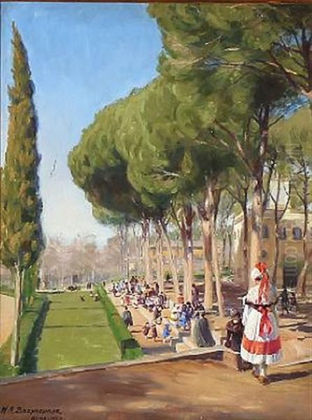 Summer Day In Villa Borghese In Rome Oil Painting by Hans Andersen Brendekilde