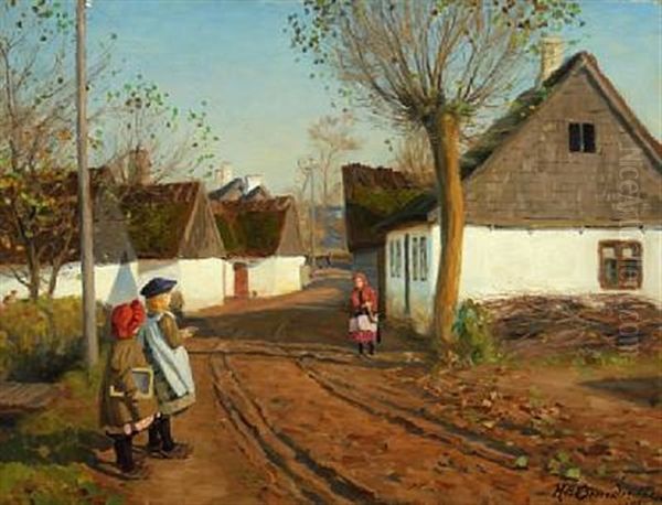 Gade I Abbednaes V. Gauno Oil Painting by Hans Andersen Brendekilde