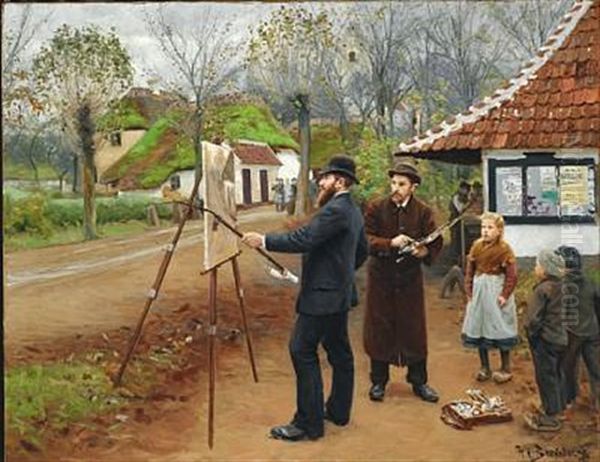 L. A. Ring Maler Ved Aasum Smedje Oil Painting by Hans Andersen Brendekilde