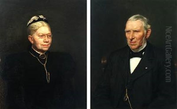 Portraits Of Merchant F. A. Schnakenburg (1820-1905) And His Wife Sophie Amalie Bondo (2 Works) Oil Painting by Hans Andersen Brendekilde