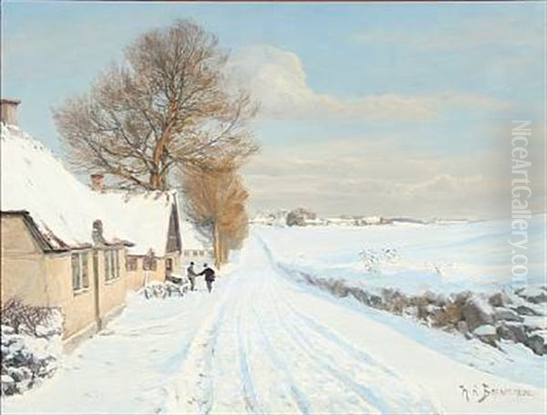 Winter Day. The Country Postman Is Visiting Oil Painting by Hans Andersen Brendekilde