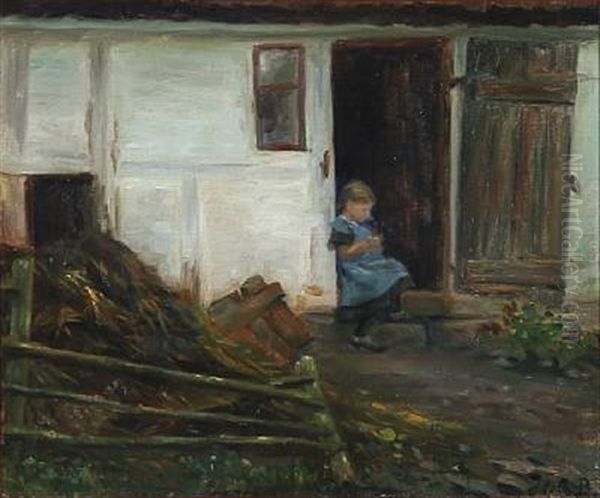 A Little Girl On A Doorstep Oil Painting by Hans Andersen Brendekilde