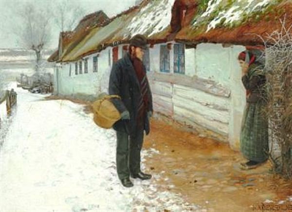 Udenfor Et Bondehus Oil Painting by Hans Andersen Brendekilde