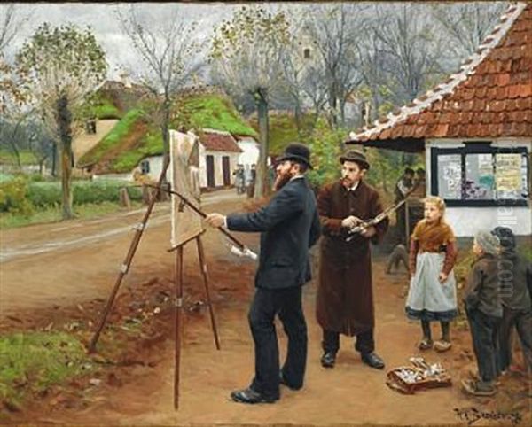 L. A. Ring Maler Ved Aasum Smedje Oil Painting by Hans Andersen Brendekilde