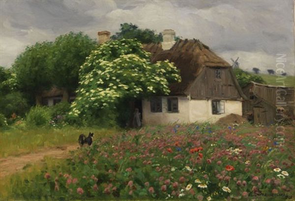 Bauernhaus Mit Blumenwiese Oil Painting by Hans Andersen Brendekilde