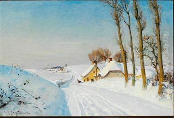 Sunny Winter Day With Children Playing In The Snow Oil Painting by Hans Andersen Brendekilde