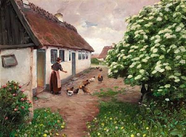 Sommermorgen. Honsene Fodres Oil Painting by Hans Andersen Brendekilde