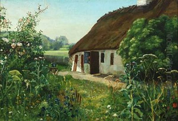 Farm Exterior, A Summer Day Oil Painting by Hans Andersen Brendekilde