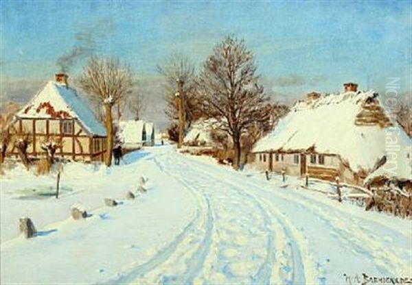 Idyllic Scenery From A Village A Sunny Winter Day Oil Painting by Hans Andersen Brendekilde