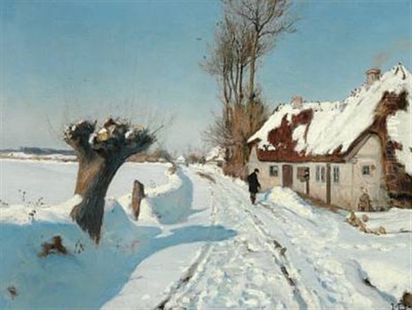 A Talk By The Street Door On A Sunny Winter Day Oil Painting by Hans Andersen Brendekilde