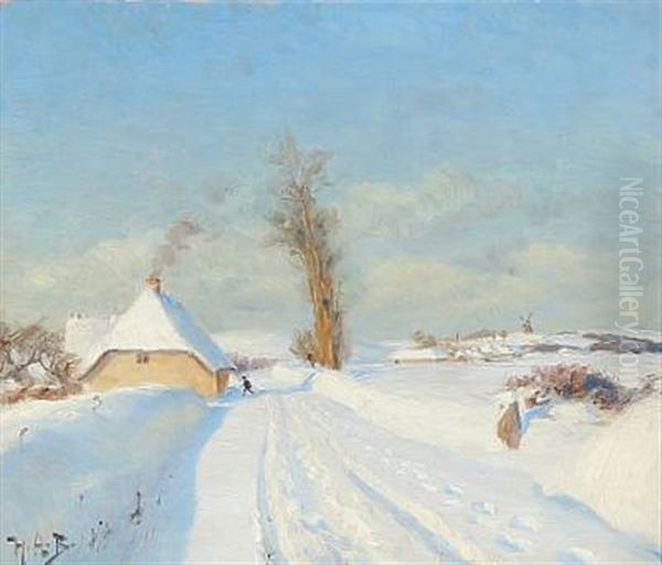 Winter Idyll At A Farmer House Oil Painting by Hans Andersen Brendekilde