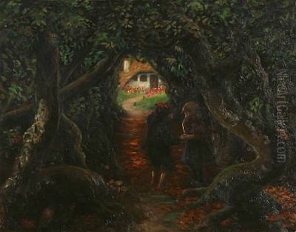 Hansel And Gretel In The Witch's Forest Oil Painting by Hans Andersen Brendekilde